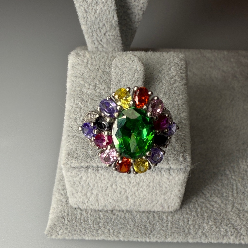 925 sterling silver Green and Multicolor Gemstone Ring